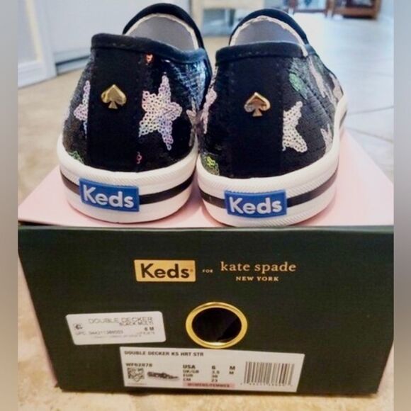 Keds x Kate Spade Double Decker Black Sequin Star Heart Slip On Sneakers - Picture 6 of 6